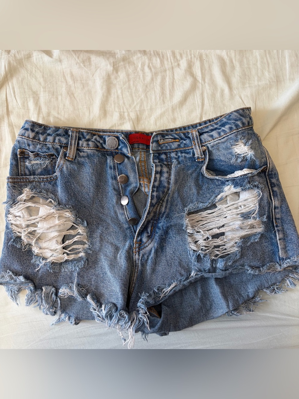 Signature8 Distressed Light Blue Denim Jean Shorts